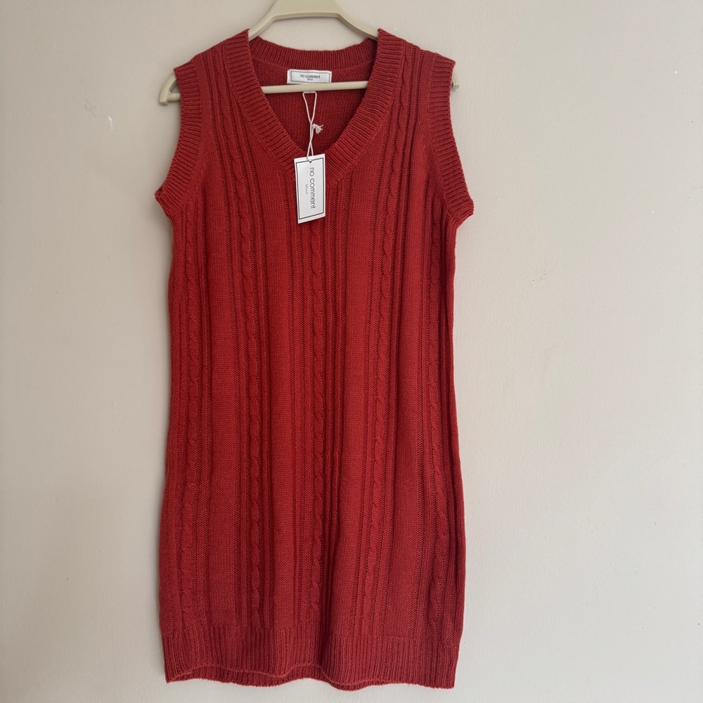 No Comment V-Neck Sleeveless Knit Sweater Mini Dress Women Size M Cardigan